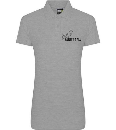 Agility 4 All Official Clothing - Heather Grey Female Polo - Black Printed Logo