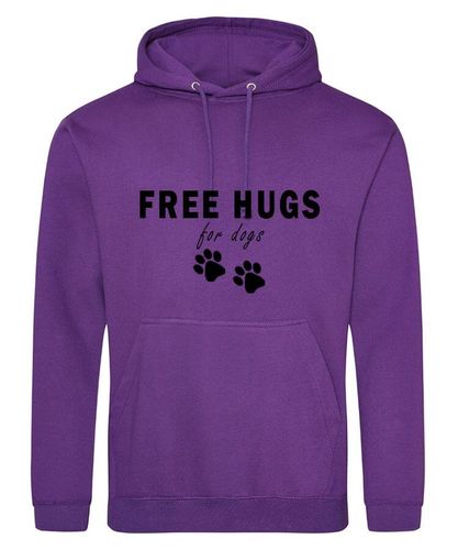 Free Hugs Design on a Purple Pullover Hoodie Black Print