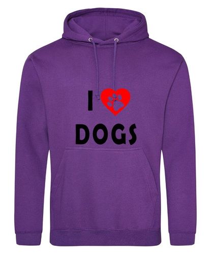 I Heart Dogs Design on a Purple Pullover Hoodie Black Print