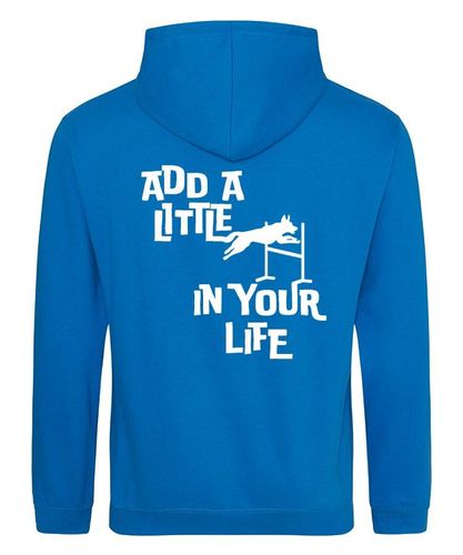 Add a Little Jump Design on a Sapphire Blue Pullover Hoodie White Print