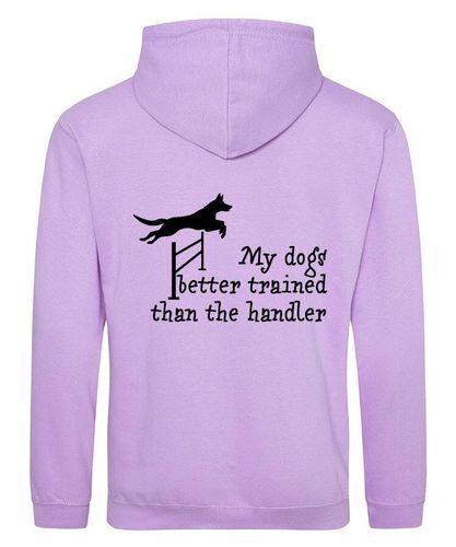 My Dogs Better Trained Design on a Lavender Pullover Hoodie Black Print