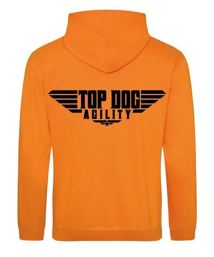 Top Dog Agility Design on a Orange Pullover Hoodie Black Print