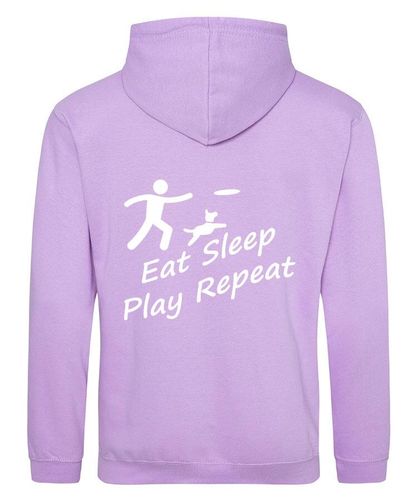 Eat Sleep Play Repeat Design on a Lavender Pullover Hoodie White Print