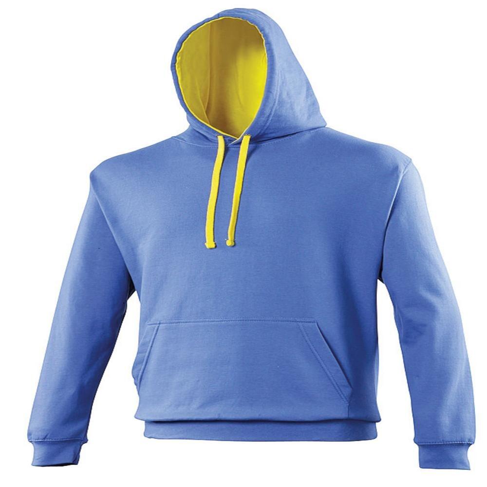Contrast Plain Pullover Hoodie Royal/Yellow