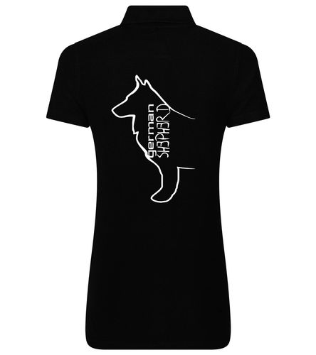 Female German Shepherd Polo Shirt Black (White)