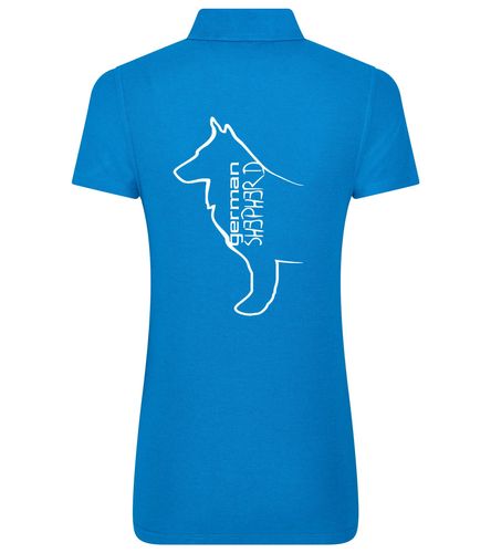 Female German Shepherd Polo Shirt Sapphire Blue (White)