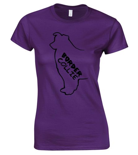 Female Border Collie T-Shirt Purple (Black)