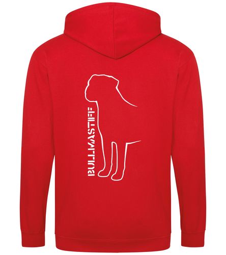 Unisex Bullmastiff (Standing) Zipped Hoodie Red (White)