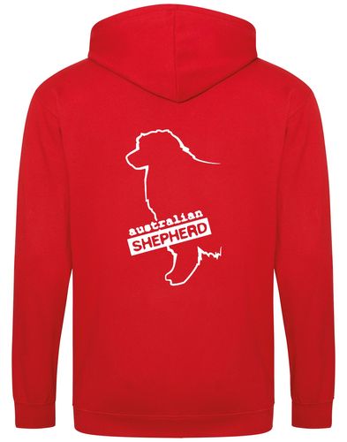 Unisex Australian Shepherd Zipped Hoodie Red (White)
