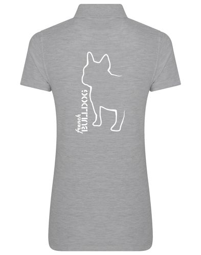 Female French Bulldog (Outline) Polo Shirt Heather Grey (White)