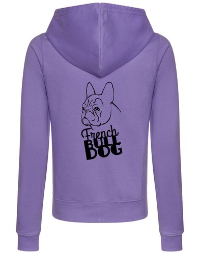Female French Bulldog (Head) Zipped Hoodie Lavender (Black)