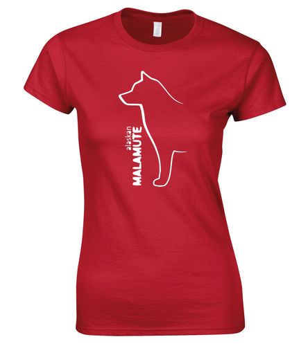 Female Alaskan Malamute Roundneck T-Shirt Red (White)