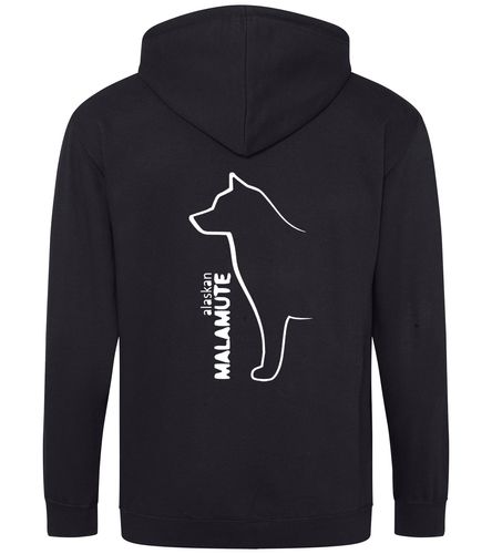 Unisex Alaskan Malamute Zipped Hoodie Black (White)