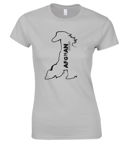 Female Afghan Hound Roundneck T-Shirt Sports Grey (Black)