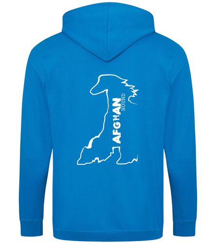 Unisex Afghan Hound Zipped Hoodie Sapphire Blue (White)