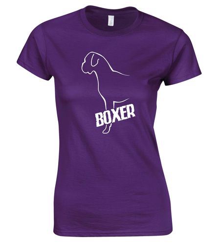 Female Boxer Ear Drop Roundneck T-Shirt Purple (White)