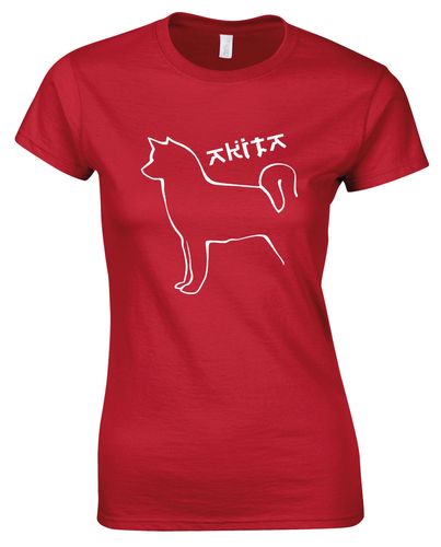 Female Akita Roundneck T-Shirt Red (White)