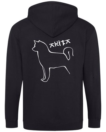 Unisex Akita Zipped Hoodie Black (White)