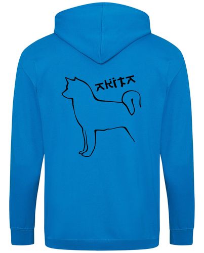 Unisex Akita Zipped Hoodie Sapphire Blue (Black)