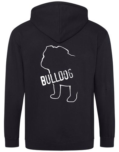 Unisex Bulldog (Body Design) Zipped Hoodie Black (White)