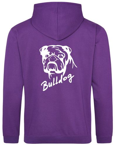 Unisex Bulldog (Head Design) Pullover Hoodie Purple (White)
