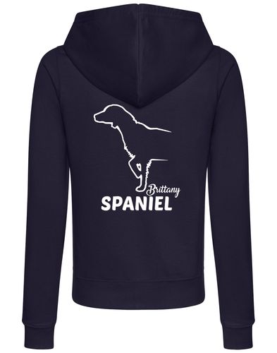Female Brittany Spaniel Zipped Hoodie French Navy (White)
