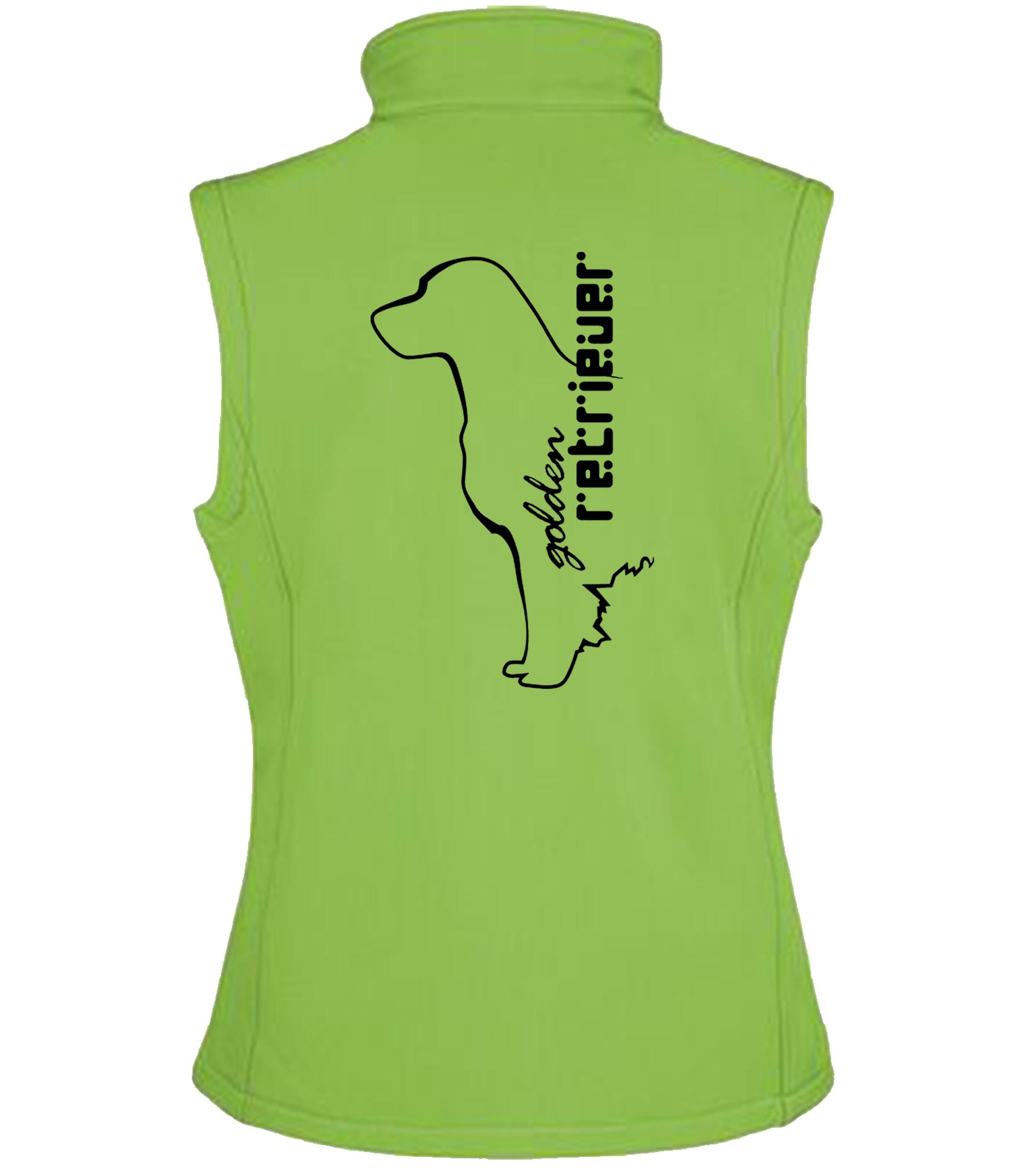 Unisex Softshell Gilet featuring an exclusive Golden Retriever design, crafted from water-resistant fabric with fleece lining, providing warmth, style, and practicality for dog lovers.