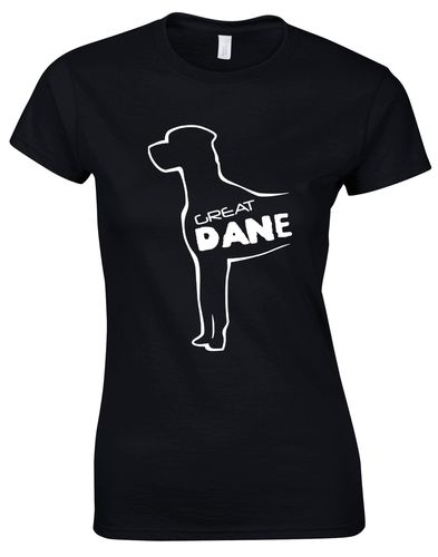 Female roundneck T-shirt featuring a detailed Great Dane graphic, made from breathable cotton with a tailored feminine fit and classic round neckline, perfect for casual or dog show wear.