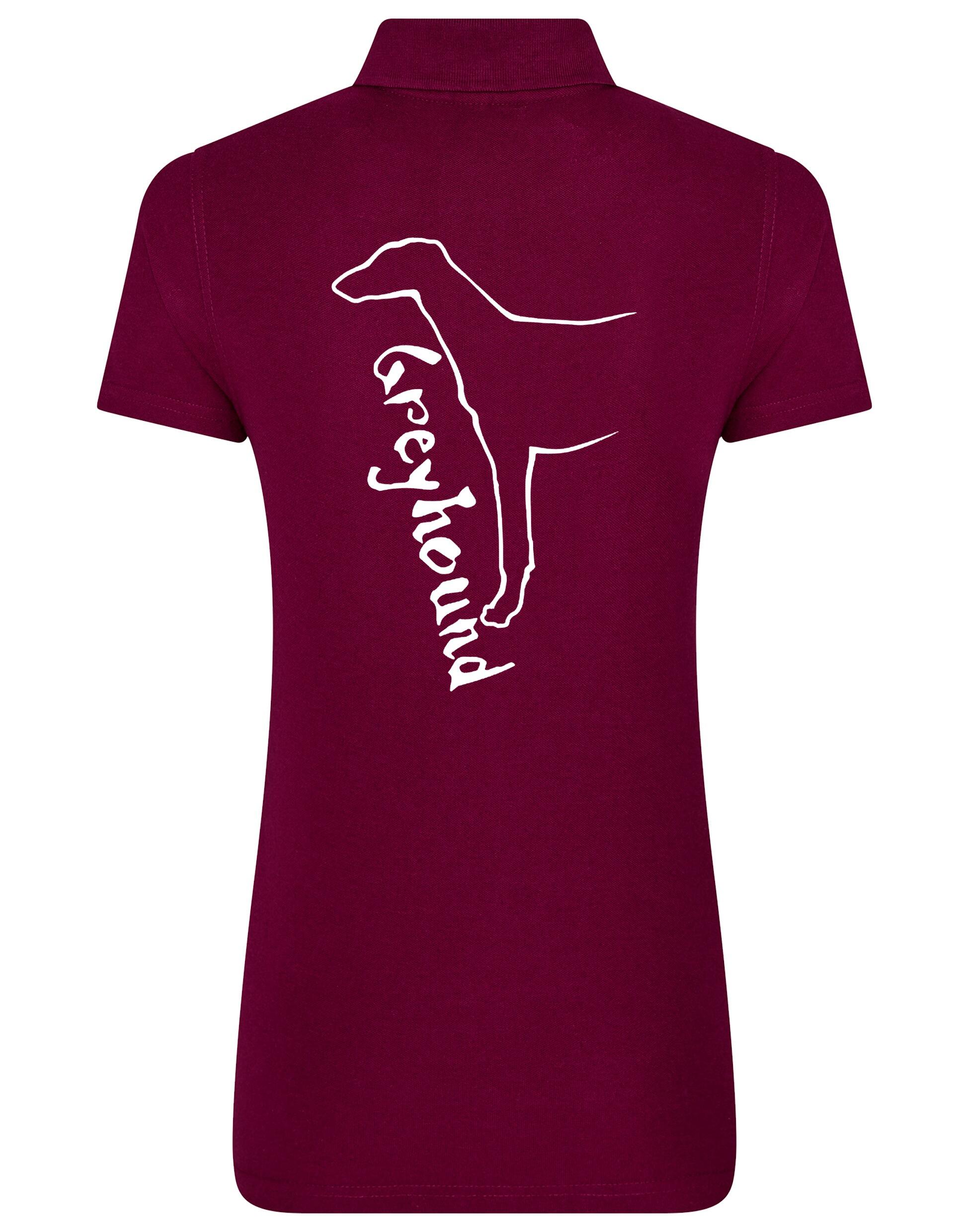Women’s cotton polo with exclusive Greyhound design, featuring breathable fabric, feminine fit, and stylish elegance for dog lovers.