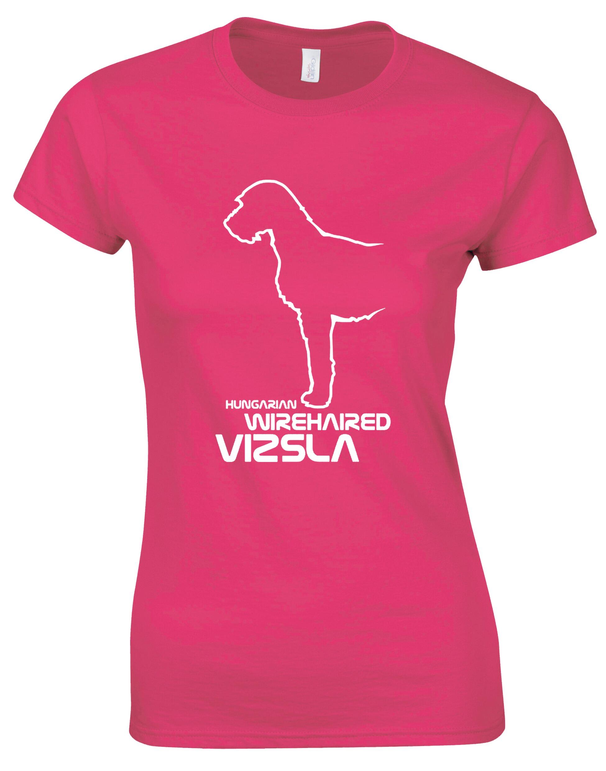 Hungarian Wirehaired Vizsla Female Roundneck T-shirt featuring exclusive breed artwork, premium cotton fabric, and a tailored feminine fit.