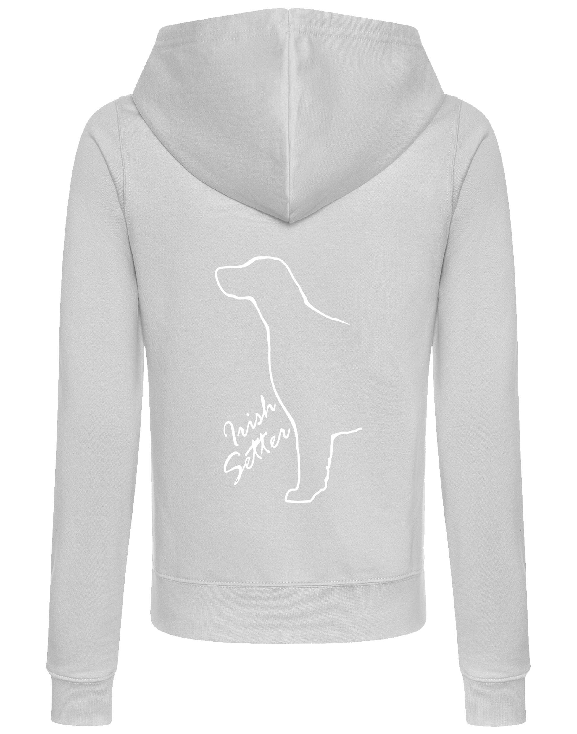 Irish Setter Women’s Zipped Hoodie featuring exclusive breed artwork, breathable fabric, and a full-zip design for comfort and style.