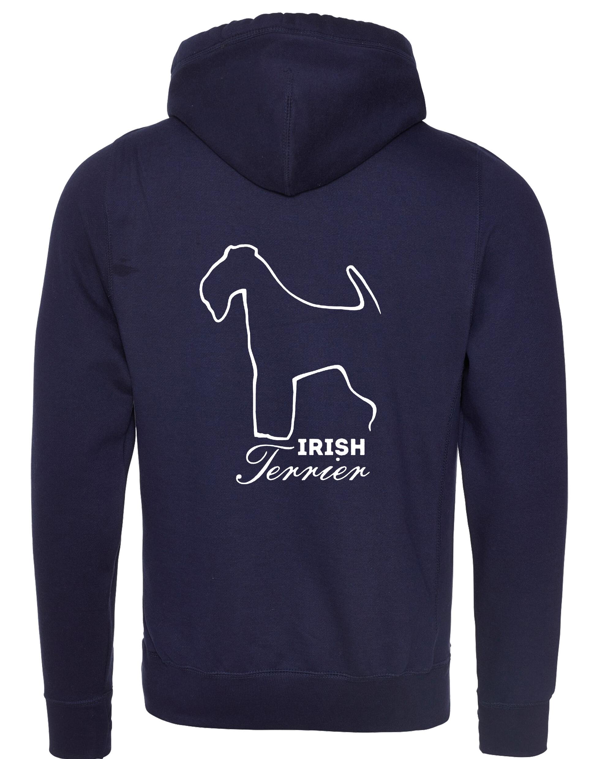 Irish Terrier Crossneck Pullover Hoodie with exclusive breed artwork, modern crossneck design, and practical kangaroo pocket.
