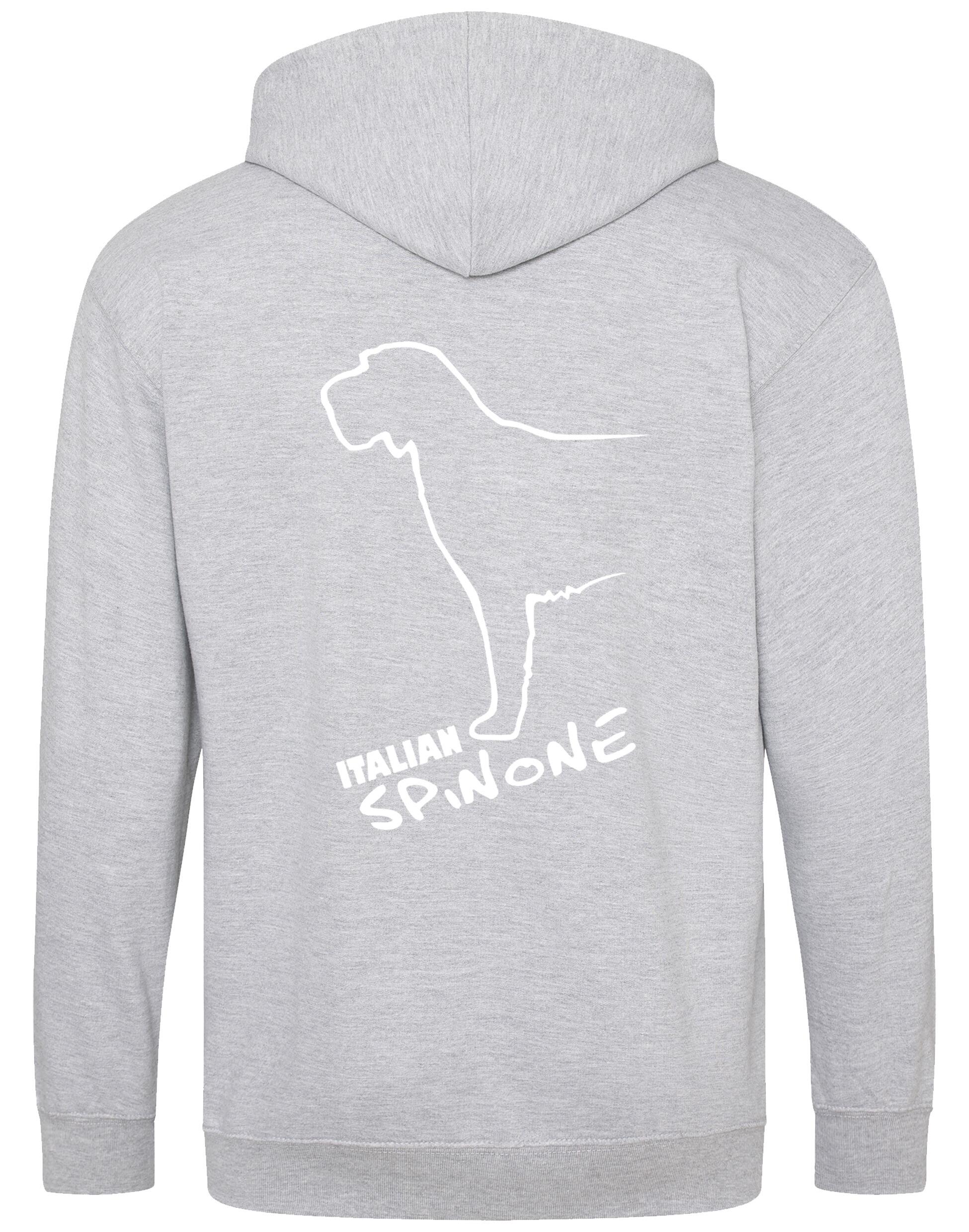 Italian Spinone zipped hoodie featuring exclusive breed artwork, personalization options, and practical details like a full-zip closure and cozy pockets.
