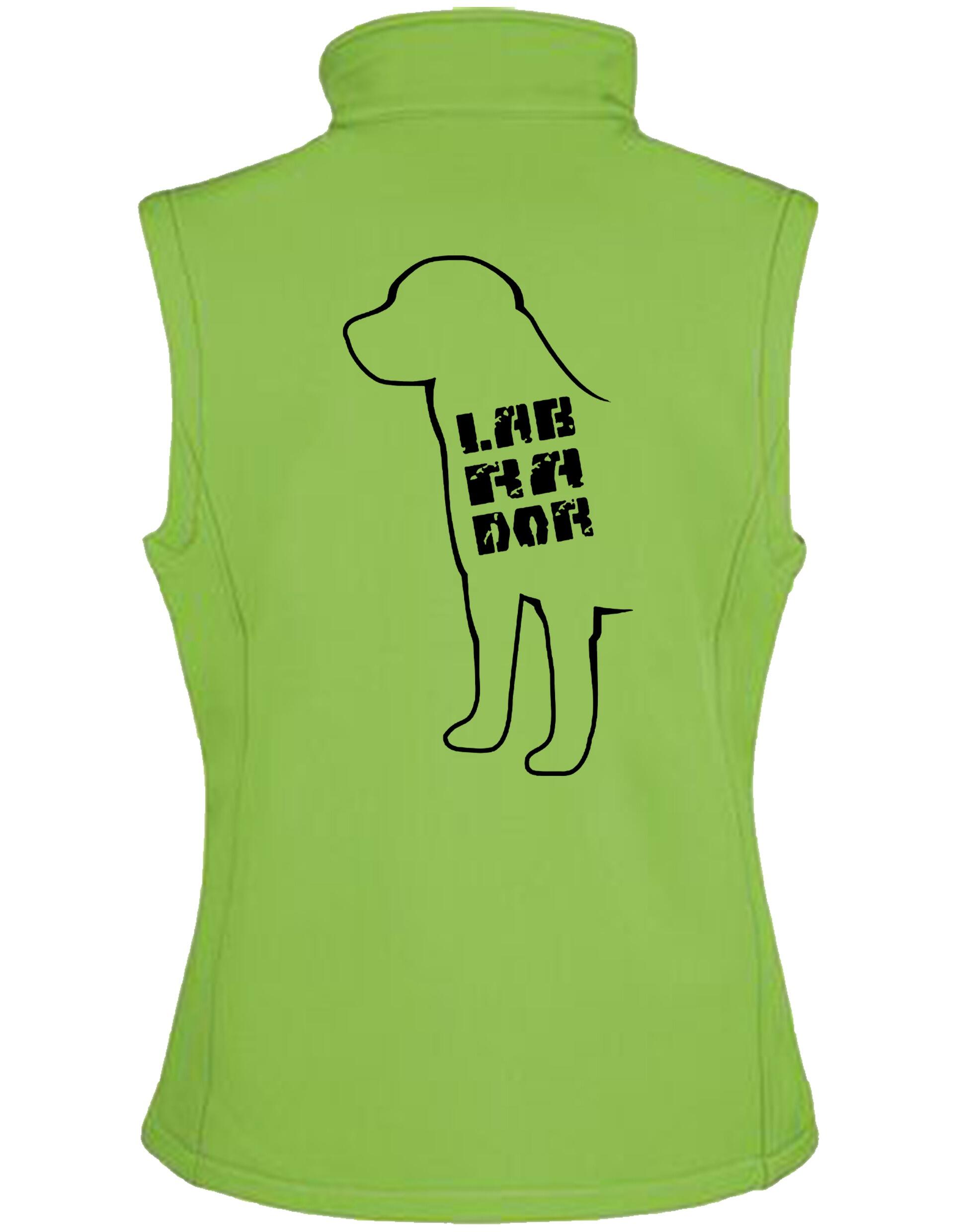 Unisex Softshell Gilet featuring exclusive Labrador design, crafted from water-resistant fabric with cozy fleece lining.