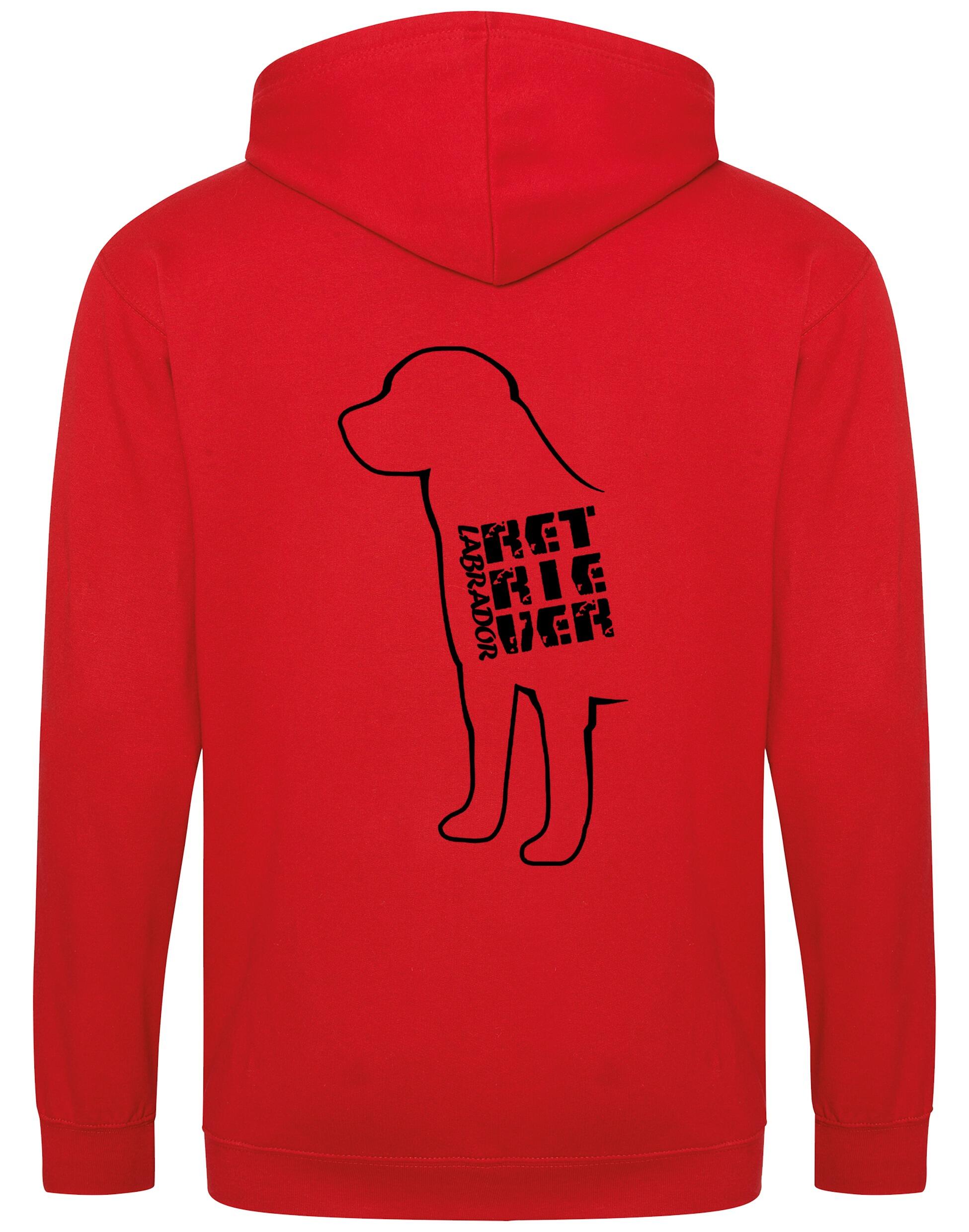 Zipped hoodie with exclusive Labrador Retriever artwork and paw print accents, crafted from durable heavy-blend fabric with a cozy fleece interior, full-zip closure, and practical pockets.