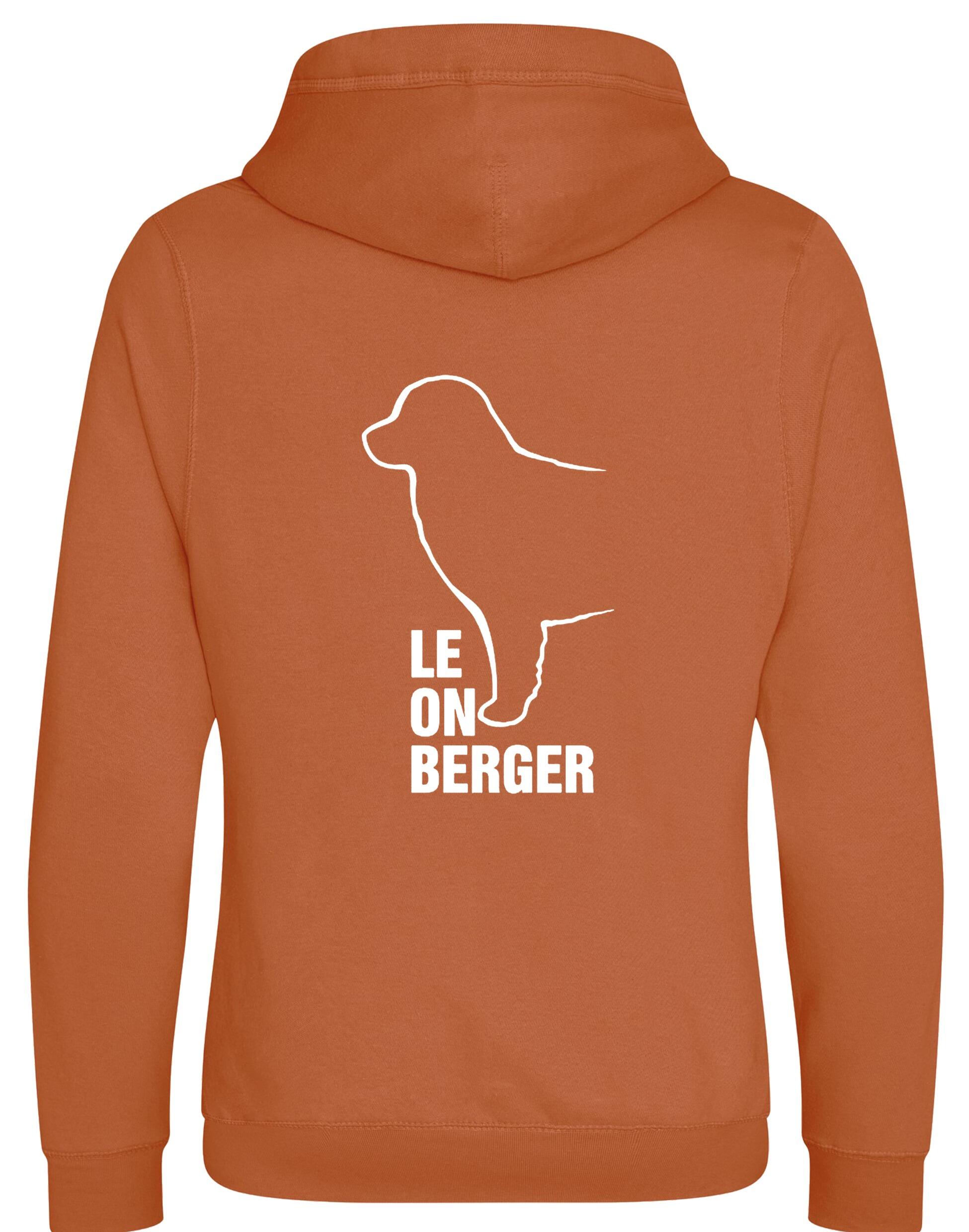Leonberger crossneck pullover hoodie featuring exclusive breed artwork and practical kangaroo pocket.