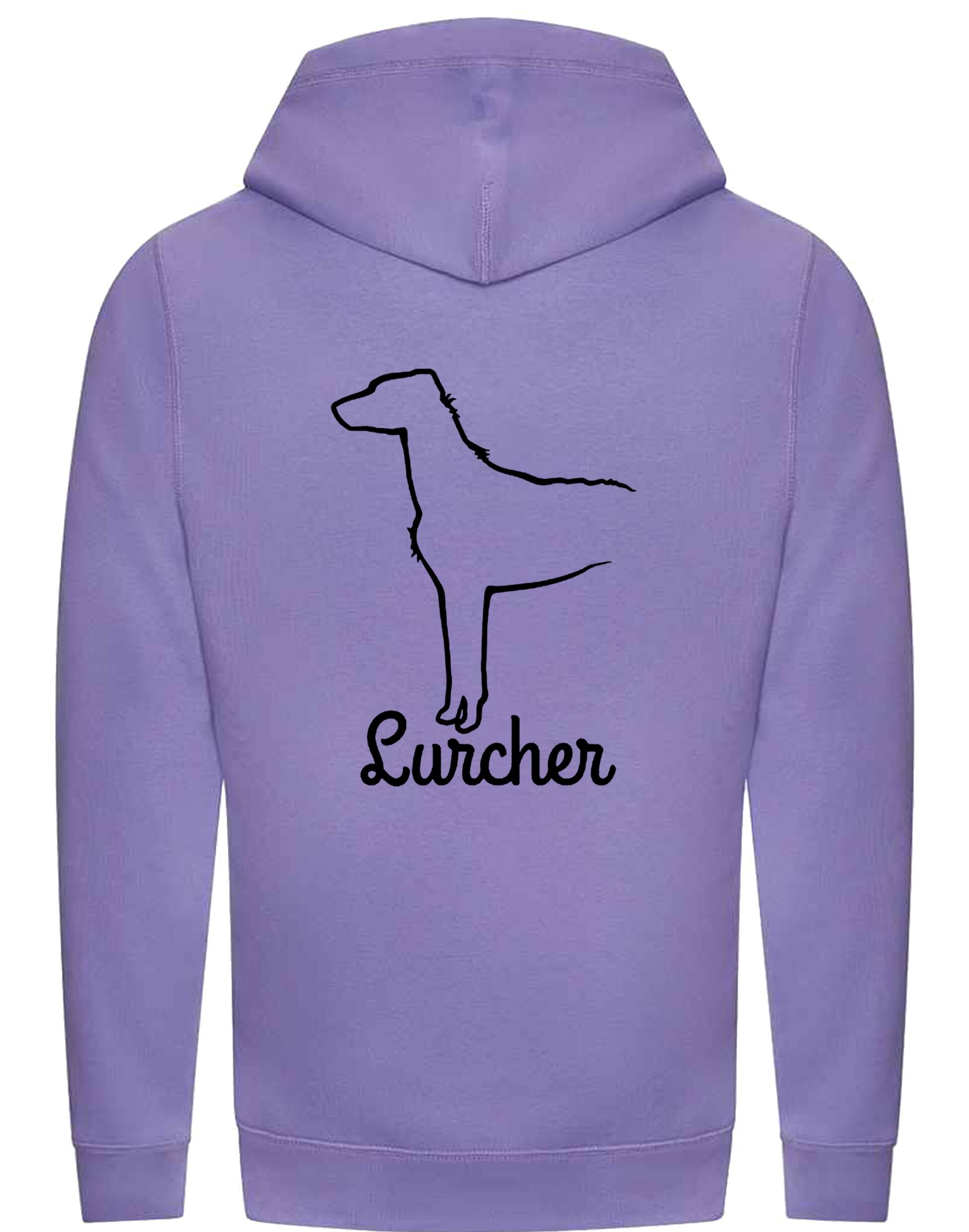 Lurcher Crossneck Pullover Hoodie featuring exclusive breed artwork and cosy fleece lining.