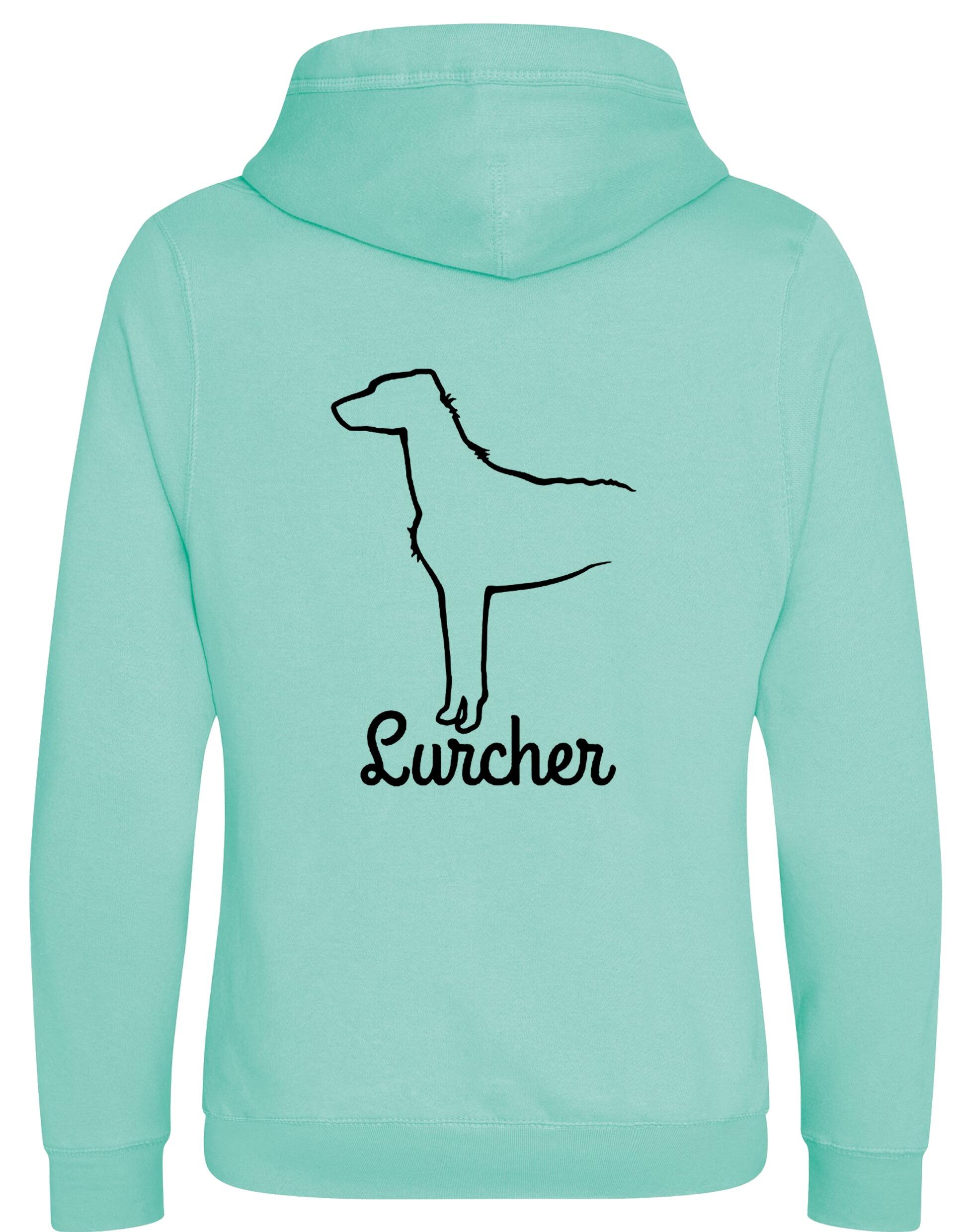 Lurcher Crossneck Pullover Hoodie featuring exclusive breed artwork and cosy fleece lining.