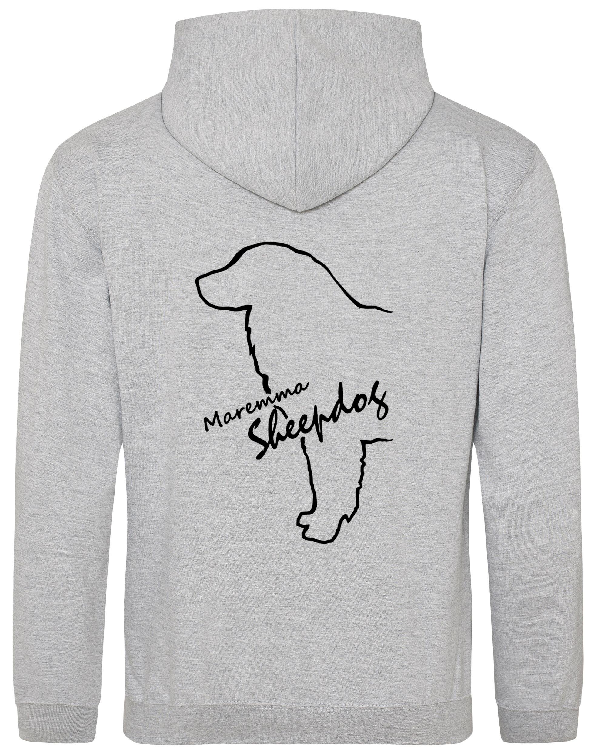 Maremma Sheepdog pullover hoodie featuring exclusive breed artwork, a fleece-lined interior, and personalisation options for dog lovers.
