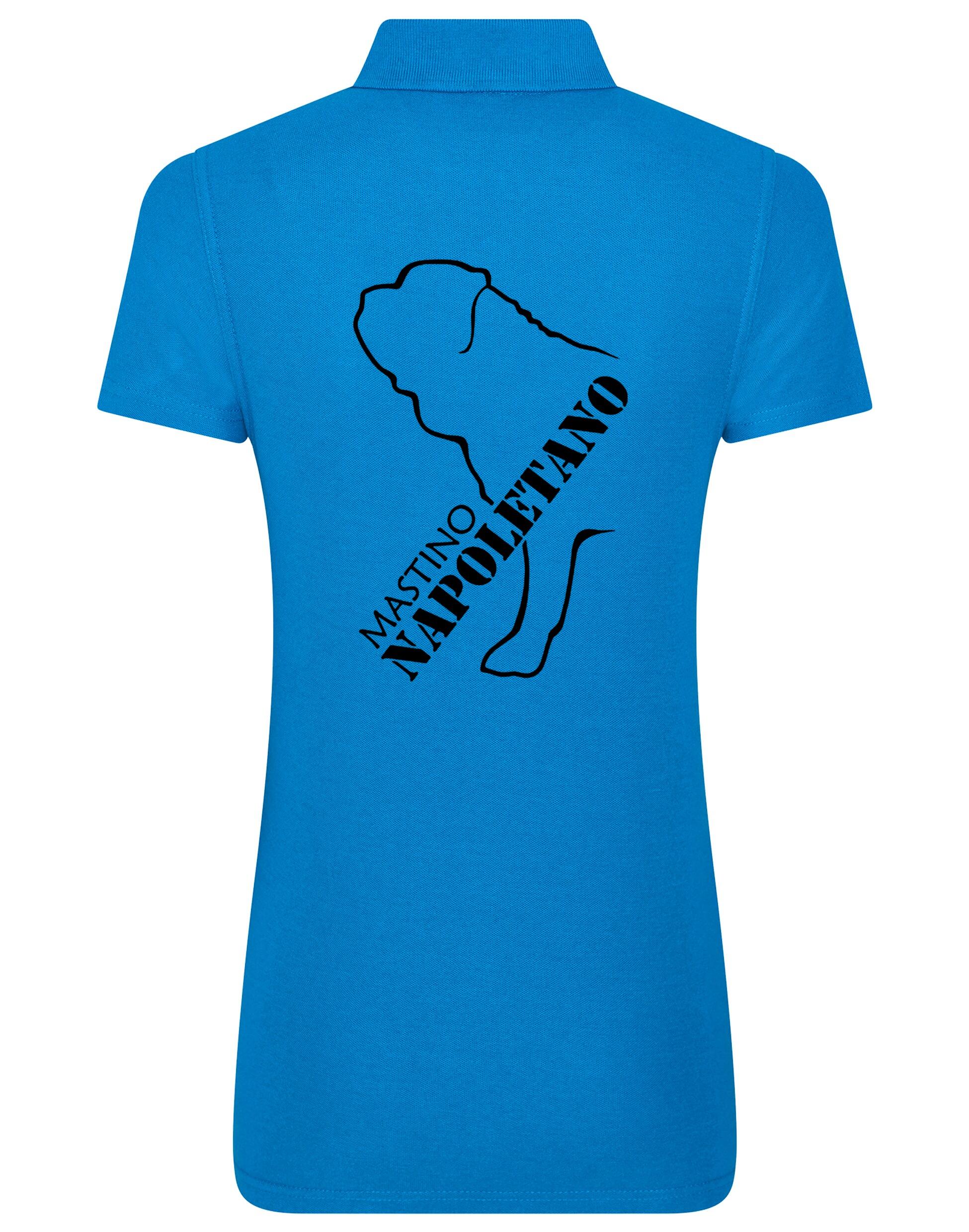 Woman wearing Mastino Napoletano Women’s Cotton Polo featuring exclusive breed artwork on the back, crafted from breathable cotton with a flattering feminine fit.