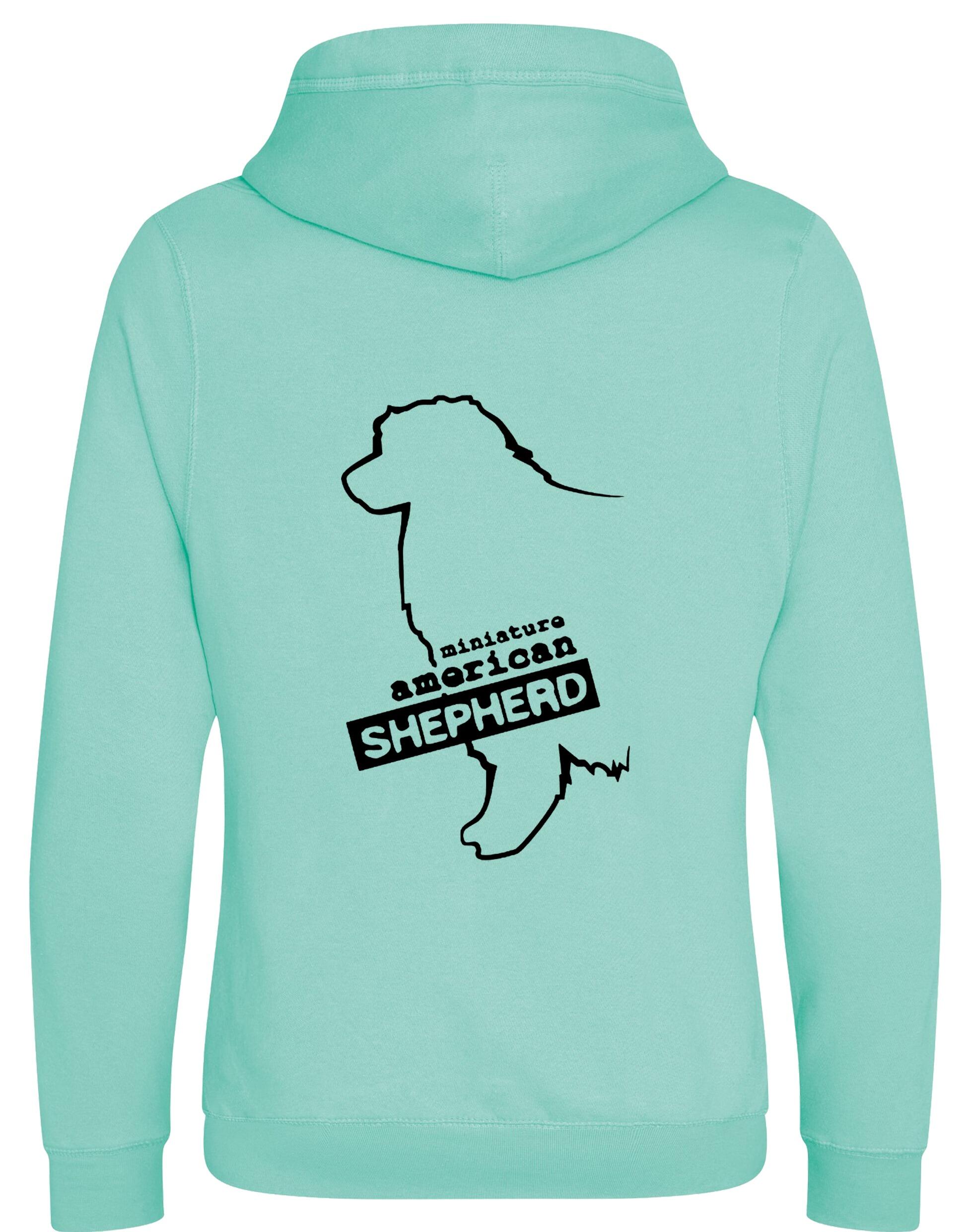 Miniature American Shepherd Crossneck Pullover Hoodie featuring exclusive breed artwork, soft fleece lining, and a stylish modern design.