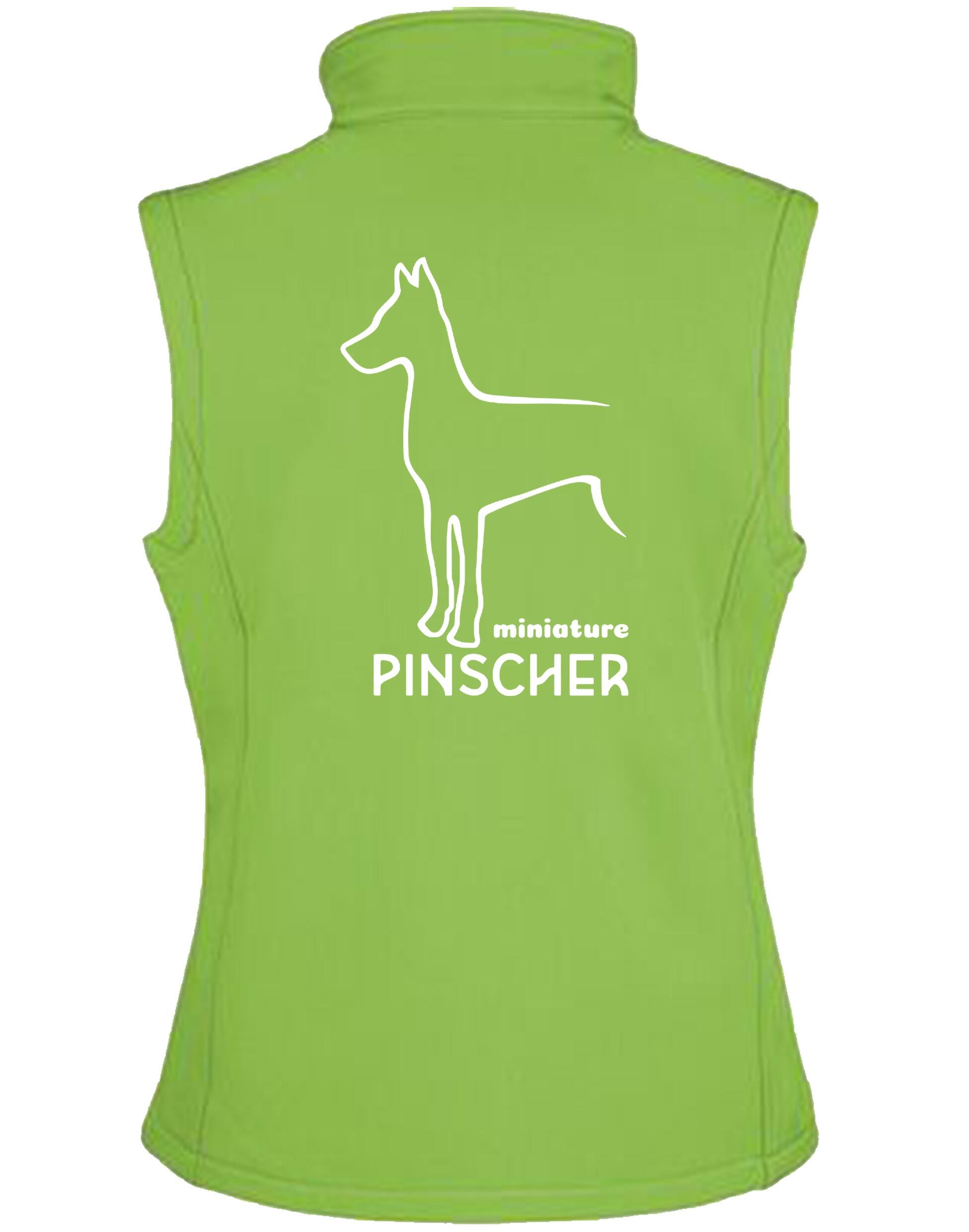 Miniature Pinscher Unisex Softshell Gilet with water-resistant fabric, fleece lining, and exclusive breed artwork for stylish outdoor comfort.