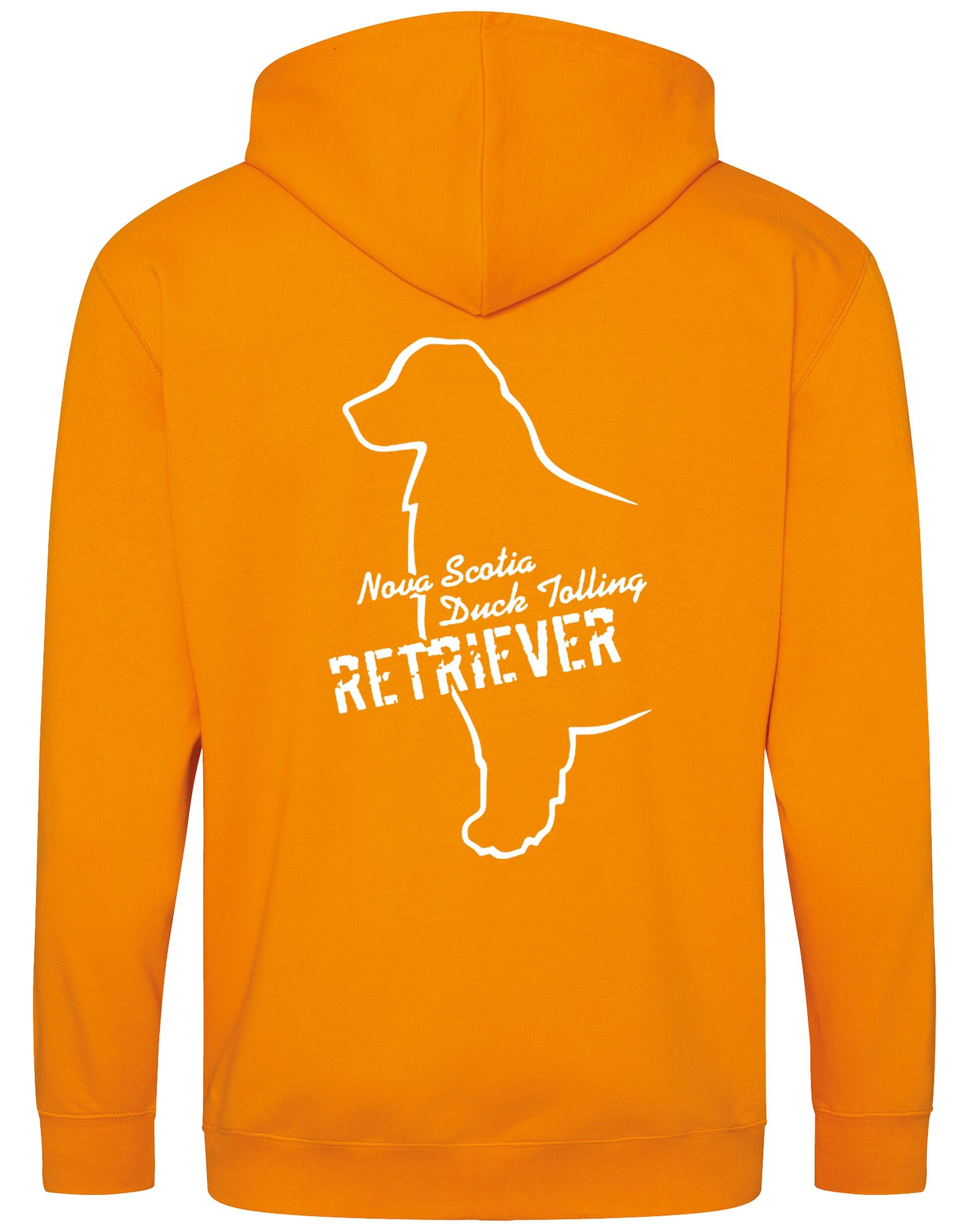 Soft and breathable Nova Scotia Duck Tolling Retriever zipped hoodie featuring a detailed breed design on the back. Includes a full-zip closure, cozy hood, and spacious front pockets for warmth and practicality. Perfect for breed enthusiasts, casual wear, and outdoor adventures.