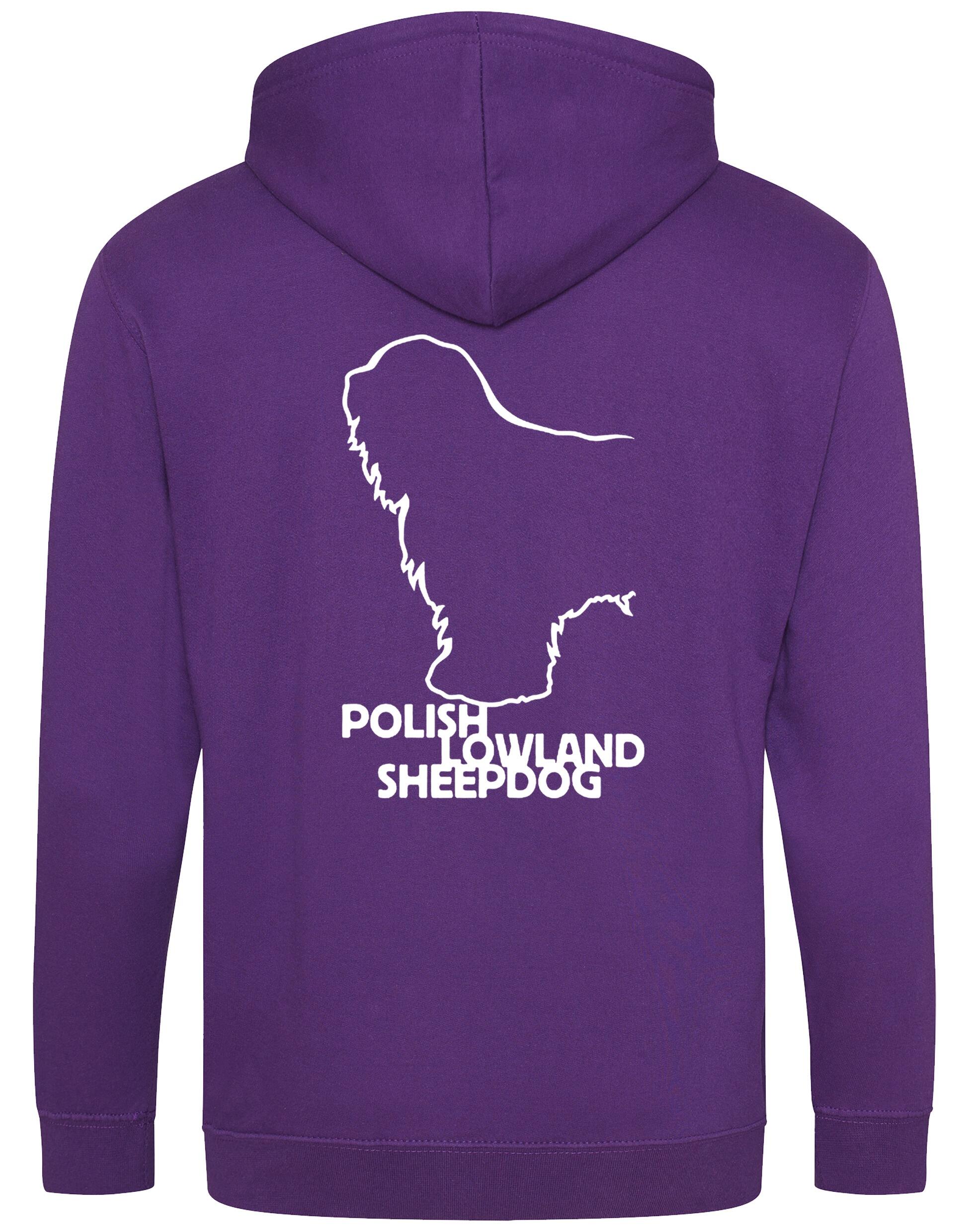 Polish Lowland Sheepdog Zipped Hoodie featuring exclusive breed artwork, full-zip closure, double-fabric hood, and spacious pockets for comfort and style.