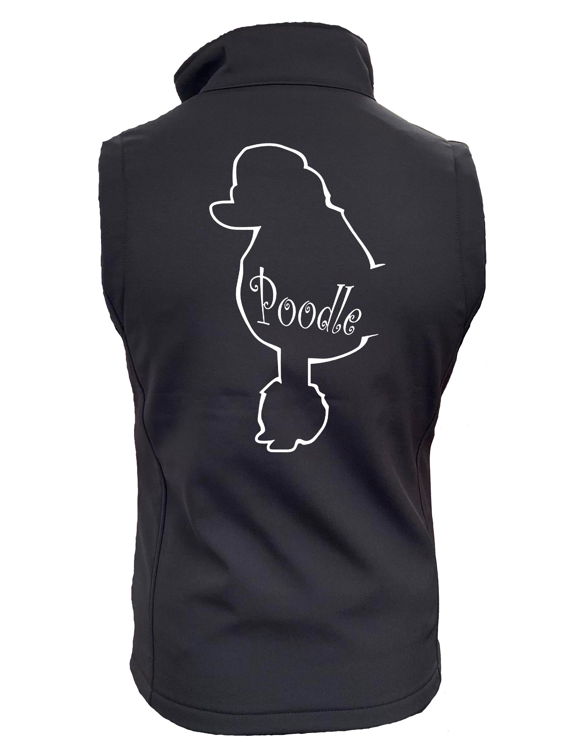 Poodle Women’s Softshell Jacket featuring exclusive breed artwork, fleece lining, and water-resistant fabric for stylish outdoor comfort.
