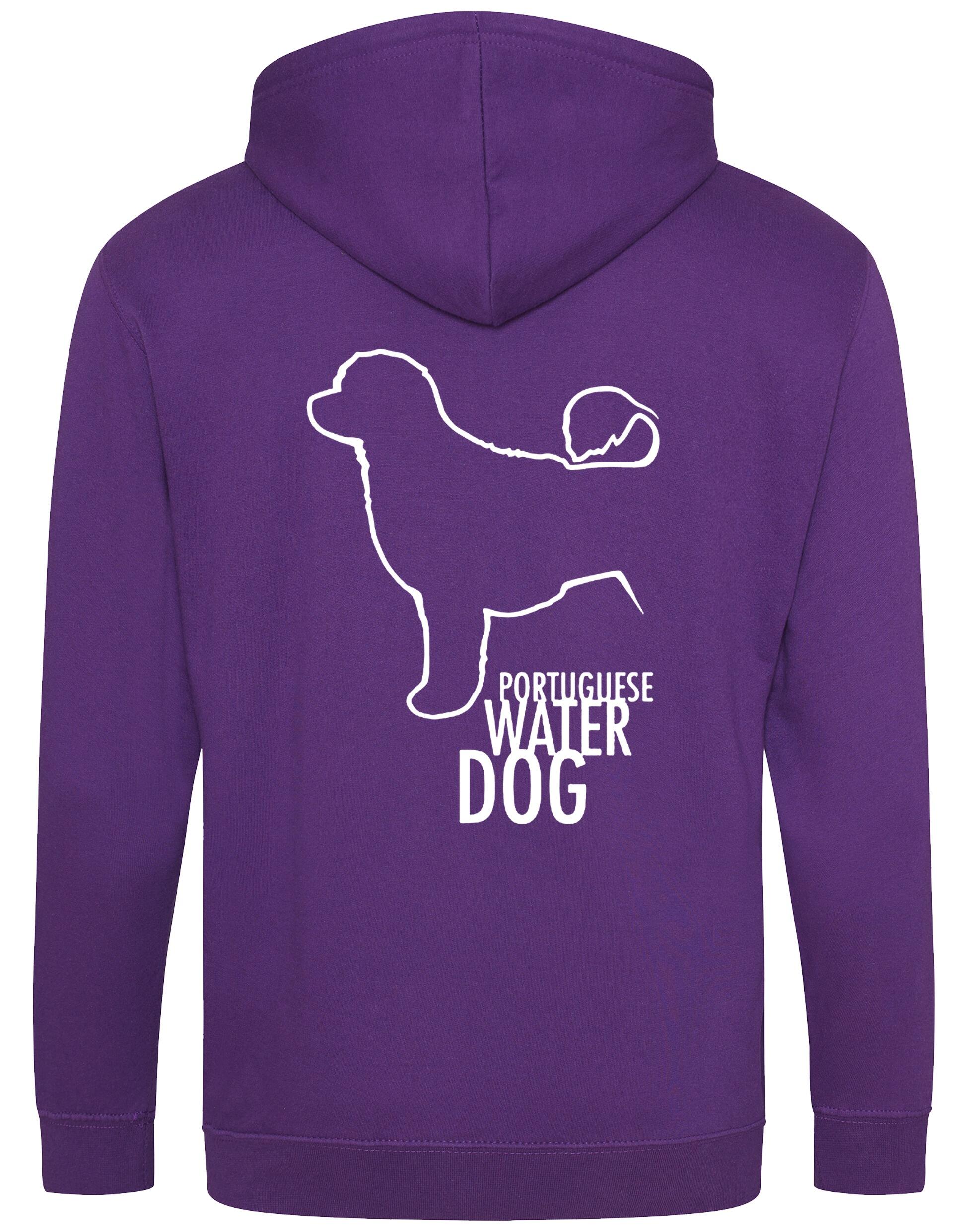 Portuguese Water Dog Zipped Hoodie featuring exclusive breed artwork, premium heavy-blend fabric with brushed fleece interior, full-zip closure, and practical design for versatile, stylish comfort.