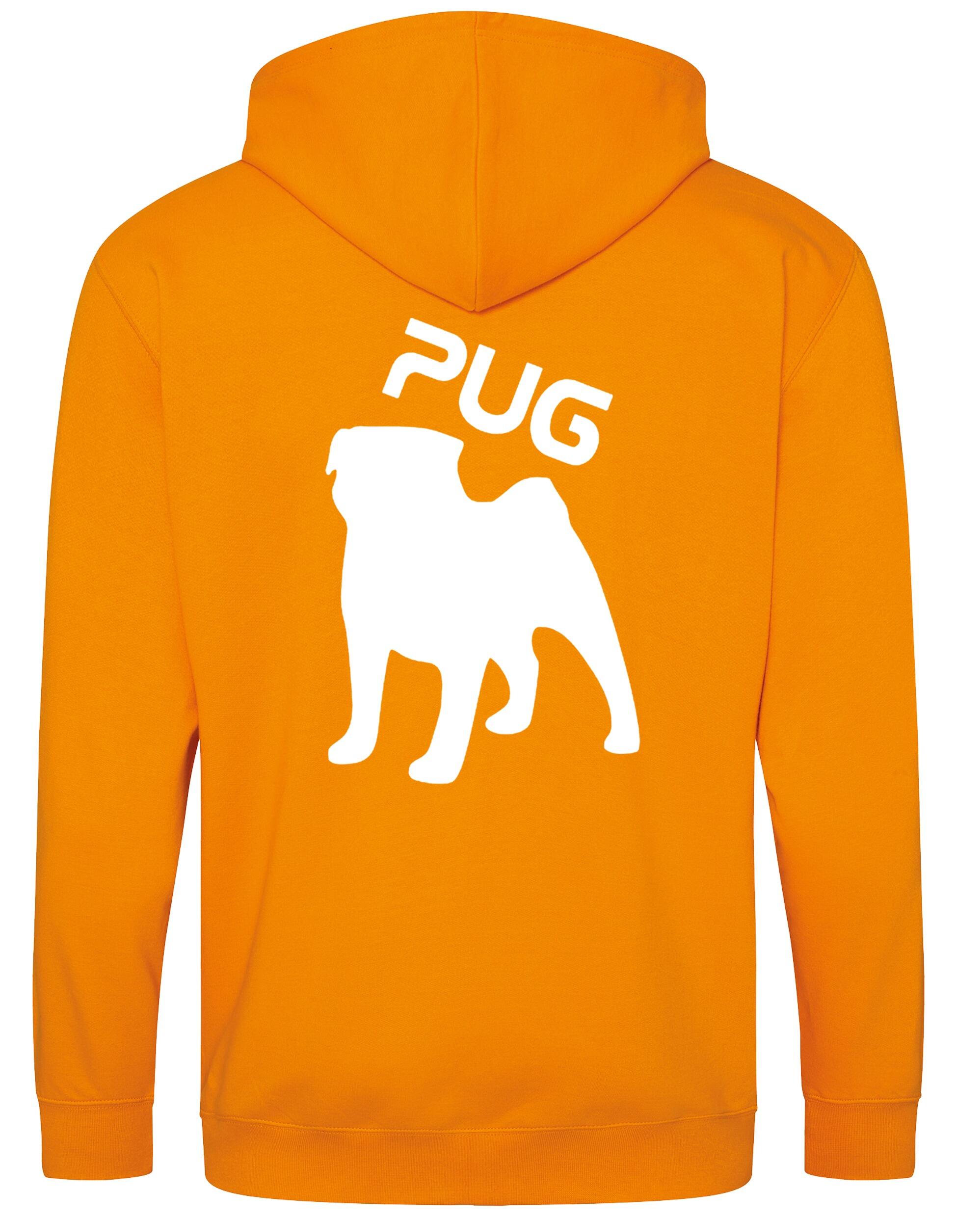 Unisex Pug (Silhouette) Zipped Hoodie featuring exclusive silhouette artwork, crafted from heavy-blend fabric with a brushed fleece interior, a full-zip closure, and a spacious kangaroo pocket for stylish, comfortable outdoor wear.