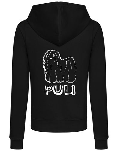 Women's Hungarian Puli Zipped Hoodie featuring exclusive breed artwork, crafted from premium breathable fabric with a cozy hood and practical front pockets for stylish, versatile outdoor wear.