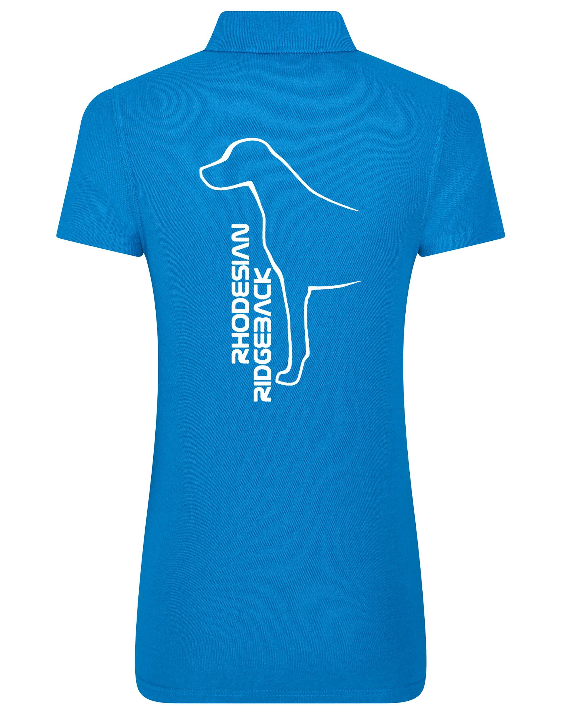 Rhodesian Ridgeback Women’s Cotton Polo featuring exclusive breed artwork, soft breathable cotton fabric, structured collar, flattering feminine fit, and polished design for breed enthusiasts.