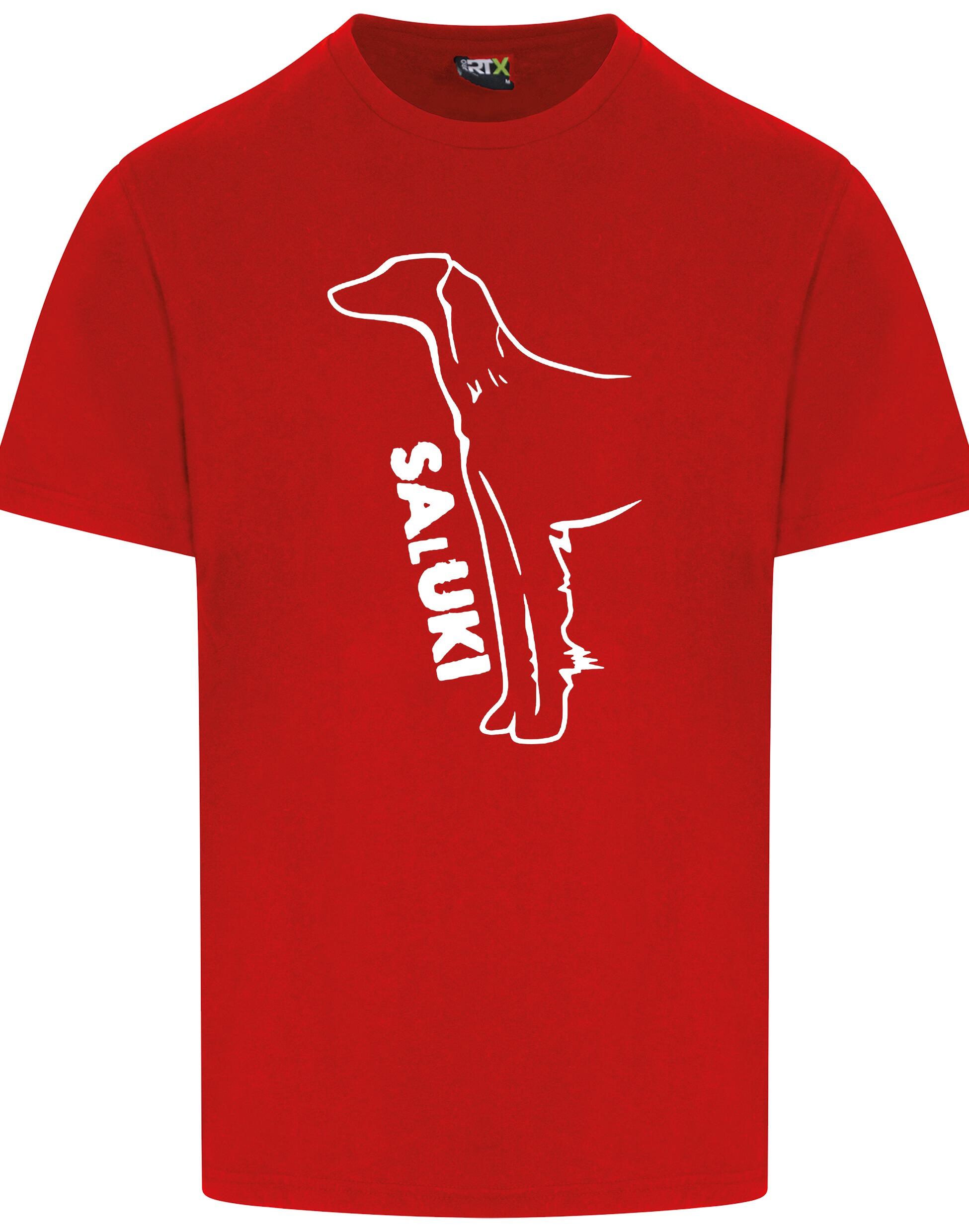 Saluki Unisex Roundneck T-shirt featuring exclusive breed artwork, soft breathable cotton fabric, relaxed unisex fit, and classic round neckline for comfort, versatility, and breed pride.